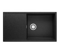 PRIMAGRAN Evier Cuisine en Granit au Meuble 60cm + Kit de Vidage, 90x50cm | Set: Kit de Vidage (Siphon, bonde d’évacuation, trop-plein) + Lavabo 1 Bac - Ibiza , Graphite