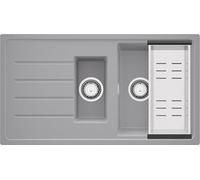 PRIMAGRAN Evier Cuisine en Granit Gris 90x50cm, Lavabo 1,5 bacs + Kit de Vidage, Évier à Encastrer au Meuble 60cm - Copenhague Duo S061