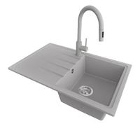 PRIMAGRAN Evier Cuisine en Granit Gris - Milan, 78x50cm