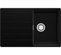 PRIMAGRAN Evier Cuisine en Granit Noir 78x50cm, Lavabo 1 bac + Kit de Vidage, Évier à Encastrer au Meuble 45cm - Copenhague Top S283