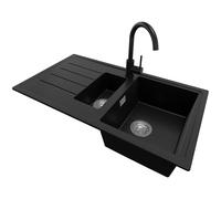 PRIMAGRAN Evier Cuisine en Granit Noir - Copenhague Duo, 90x50cm