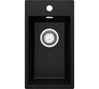 PRIMAGRAN Evier Cuisine en Granit Noir Métallisé 28x50cm, Lavabo 1 bac + Kit de Vidage, Évier à Encastrer au Meuble 30cm - Riga S004