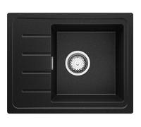 PRIMAGRAN Evier Cuisine en Granit Noir Métallisé 55x44cm Accessoire Évier à Encastrer au Meuble 45cm Rare Lavabo 1 Bac Y7375-X