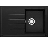 PRIMAGRAN, Evier Cuisine en Granit Noir Métallisé 78x50cm, Kit de Vidage, Évier à Encastrer au Meuble 45cm - Milan, Pro, Vif Q4092-Q