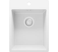 PRIMAGRAN Evier Cuisine en Granit Tout Blanc 38x50cm, Lavabo 1 bac + Kit de Vidage, Évier à Encastrer au Meuble 40cm - Riga S042