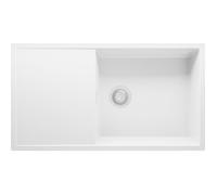 PRIMAGRAN Evier Cuisine en Granit Tout Blanc 90x50cm Kit de Vidage Évier à Encastrer au Meuble 60cm - Ibiza Lavabo 1 Bac S8402-X