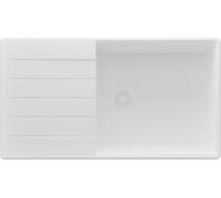 PRIMAGRAN Evier Cuisine en Granit Tout Blanc 90x50cm, Lavabo 1 bac + Kit de Vidage, Évier à Encastrer au Meuble 60cm - Copenhague Top S666