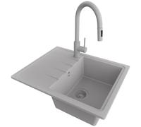 PRIMAGRAN Evier Cuisine en Granit Tout Gris - Milan, 62x50cm