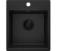 PRIMAGRAN Evier Cuisine en Granit Tout Noir 38x44cm, Lavabo 1 bac + Kit de Vidage, Évier à Encastrer au Meuble 40cm - Riga S007