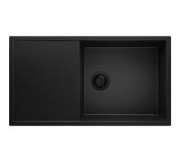 PRIMAGRAN, Evier Cuisine en Granit Tout Noir 90x50cm, Kit de Vidage, Évier à Encastrer au Meuble 60cm - Ibiza, Lavabo 1 Bac S1616-S