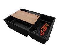 PRIMAGRAN Evier Cuisine en Granit Tout Noir - Paris Chef, 78x53cm