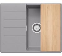 PRIMAGRAN Evier d'angle en Granit au Meuble 45cm + Kit de Vidage, 62x50cm | Set: Kit de Vidage (Siphon, bonde d’évacuation, trop-plein) + Planche à Découper + Lavabo Cuisine 1 Bac - Copenhague, Gris