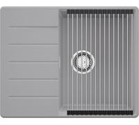 PRIMAGRAN Evier d'angle en Granit au Meuble 45cm + Kit de Vidage, 62x50cm | Set: Kit de Vidage (Siphon, bonde d’évacuation, trop-plein) + Égouttoir Enroulable + Lavabo Cuisine 1 Bac - Copenhague, Gris