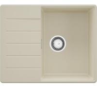 PRIMAGRAN Evier d'angle en Granit au Meuble 45cm + Kit de Vidage, 62x50cm | Set: Kit de Vidage (Siphon, bonde d’évacuation, trop-plein) + Lavabo Cuisine 1 Bac - Copenhague, Beige
