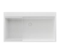 PRIMAGRAN Evier d'angle en Granit Tout Blanc 88x50cm, Lavabo Cuisine 1 bac + Kit de Vidage + Égouttoir Enroulable, Évier à Encastrer au Meuble 90cm - Oslo S689
