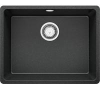 PRIMAGRAN Evier sous Plan au Meuble 60cm + Kit de Vidage, 56x44cm | Set: Kit de Vidage (Siphon, bonde d’évacuation, trop-plein) + Evier en Granit 1 Bac - Venise, Graphite