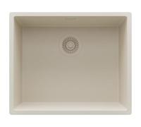 PRIMAGRAN Evier sous Plan au Meuble 60cm + Kit de Vidage, 56x47cm | Set: Kit de Vidage (Siphon, bonde d’évacuation, trop-plein) + Evier en Granit 1 Bac - London, Tout Beige