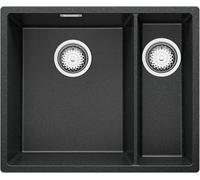 PRIMAGRAN Evier sous Plan au Meuble 60cm + Kit de Vidage, 56x47cm | Set: Kit de Vidage (Siphon, bonde d’évacuation, trop-plein) + Evier en Granit 1,5 bacs - London Duo, Graphite
