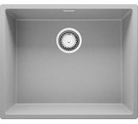 PRIMAGRAN Evier sous Plan au Meuble 60cm + Kit de Vidage, 56x47cm | Set: Kit de Vidage (Siphon, bonde d’évacuation, trop-plein) + Evier en Granit 1 Bac - London, Gris