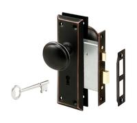 Prime-Line E 2495 Serrure à mortaise vec bouton classique en bronze - Parfait pour remplacer les ensembles de serrures anciennes cassées et plus encore, convient aux portes intérieures de 4,5
