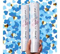 PrimePure Canon Confettis Gender Reveal - Confetti Coeur Papier - Bleu, Lot de 2 - Canon a Confettis pour Annonce Grossesse, Annonce Sexes Bébé Garçon, Fête de la Revelation Sex Bebe