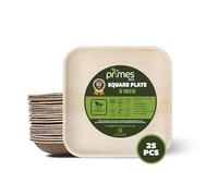 PRIMES ECO Lot de 25 petites assiettes carrées jetables en forme de feuille de palmier - Écologiques et biodégradables - Assiettes en bois sans produits chimiques - Assiettes pour bureau, fête,