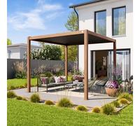 PRIMEYARD 3x3m Pergola imitation bois, lames gris-perle orientables - (400106)