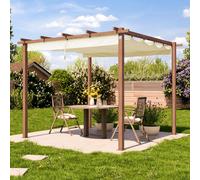 PRIMEYARD 3x3m Pergola imitation bois, toile d'ombrage champagne - (400101)