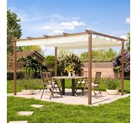 PRIMEYARD 3x4m Pergola imitation bois, toile d'ombrage champagne - (400103)