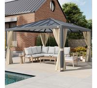 PRIMEYARD Luma 4x4 m Tonnelle de jardin, Aluminium, toit rigide, champagne - (300667)