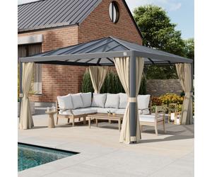 PRIMEYARD Luma 4x4 m Tonnelle de jardin, Aluminium, toit rigide, champagne - (300667)