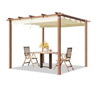 PRIMEYARD Pergola 3x3 m pavillon avec Toit rétractable - Construction en Acier Aspect Bois
