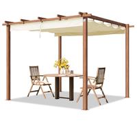 PRIMEYARD 3x3m Pergola imitation bois, toile d'ombrage champagne - (400101)