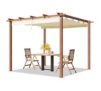 PRIMEYARD 3x3m Pergola imitation bois, toile d'ombrage champagne - (400101)
