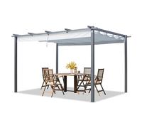 PRIMEYARD Pergola 3x4 m pavillon avec Toit rétractable Gris - Construction en Acier