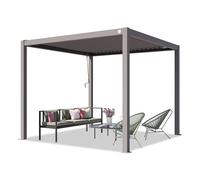 PRIMEYARD Pergola bioclimatique 3x3 m, poteaux en alu, Lames en Acier, Gris | Pergola bioclimatique, utilisation toute l'année, lames en orientables, système d'évacuation de l'eau, poteaux env. 10x10cm