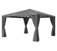 PRIMEYARD Tonnelle de Jardin 4x4 m avec Toit en Polycarbonate - Hardtop Pavillon avec 4 Parois latérales en gris