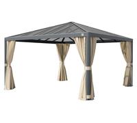 PRIMEYARD Tonnelle de Jardin 4x4 m avec Toit en Polycarbonate - Hardtop Pavillon avec 4 Parois latérales en champagne