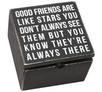 Primitives by Kathy 18192 Boîte en bois à charnière classique 10,2 x 10,2 x 7,9 cm Good Friends Are Like Stars
