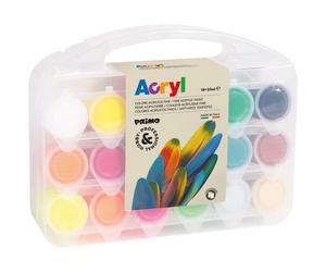 Primo 416tb18asp Set De Peinture Acrylique Fine En Pot De 25 Ml. Mallette Multifonction Contenant 12 Couleurs Normals. 4 Fluo. Or. A
