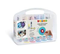 Primo 651w6sp Peinture Amovible. Flacon De 75 Ml Avec Bouchon Doseur. 6 Couleurs. Mallette Multifonction Avec 1 Feuille Transparente