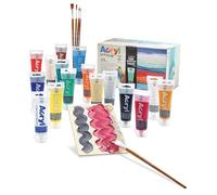 PRIMO Hobby & Professional-Coffret 15 Peintures Acryliques 75ml pour Artistes +14 Ans,5 Pinceaux, 1 Pâte Structurante,2 Cartons Toiles, Peintures Permanentes pour Tissus, Travaux Créatifs et Papeterie