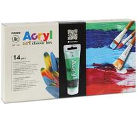 Primo – Hobby & Professional – Coffret 15 peintures acryliques 75 ml, 5 pinceaux, 2 toiles
