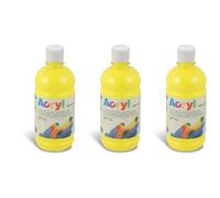 PRIMO Lot de 3 Flacons Soft Plastique Peinture Acrylique Fine FLUO 500 ml Jaune Primaire 201