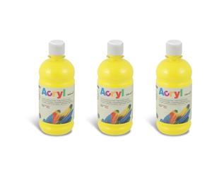 PRIMO Lot de 3 Flacons Soft Plastique Peinture Acrylique Fine FLUO 500 ml Jaune Primaire 201