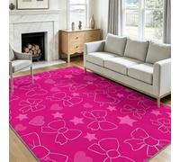Princesse 140x200 cm Moderne Tapis de Salon, Doux Géométrique Étoiles Nœud Imprimé Tapis - Fuchsia Moquette Antidérapant pour Salle à Manger Chambre Couloir Bureau Salle de Jeu
