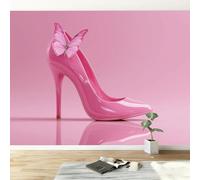 Princesse Papier Peint Panoramique Intissé 500L x 280H cm, Moderne Papillon Rose Talons Hauts Fresque Murale pour Chambre Bureau - Papier Peint Facile à Poser - Salle de Jeu Décoration Murale