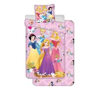 Princesses Disney Parure Lit 3 Pièces 140x200 + Taie 65x65 + Drap-Housse | Housse de couette + drap-housse | Coton naturel respirant | Disney officiel | Fille | Cadeau | Lavable en machine
