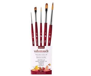 Princeton Velvetouch, série 3950, Pinceau pour Acrylique, Huile et Aquarelle, Lot de 5 Spotter 5/0, Angle Shader ¼, Rond 8, Filbert 8, Rond 2