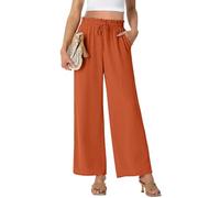 PrinStory Pantalon d'été léger à jambes larges pour femme - Pantalon Palazzo avec cordon de serrage - Taille haute - Pantalon droit décontracté, Orange, XL